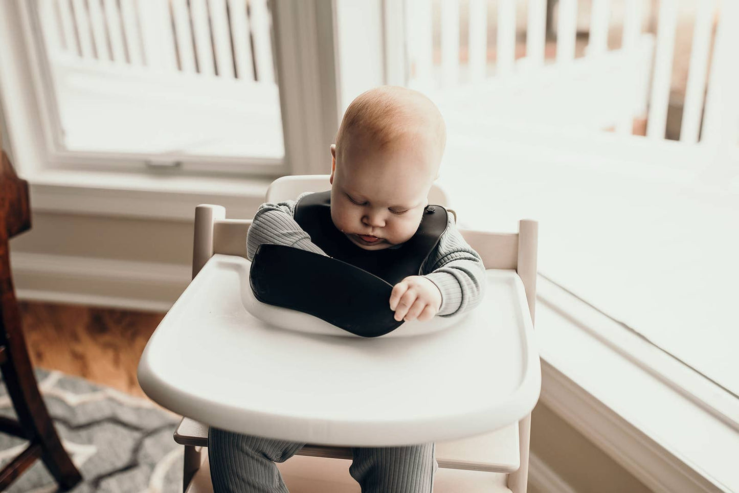 Three Little Tots - Sailor Blue Print Silicone Bib with Crumb Catcher