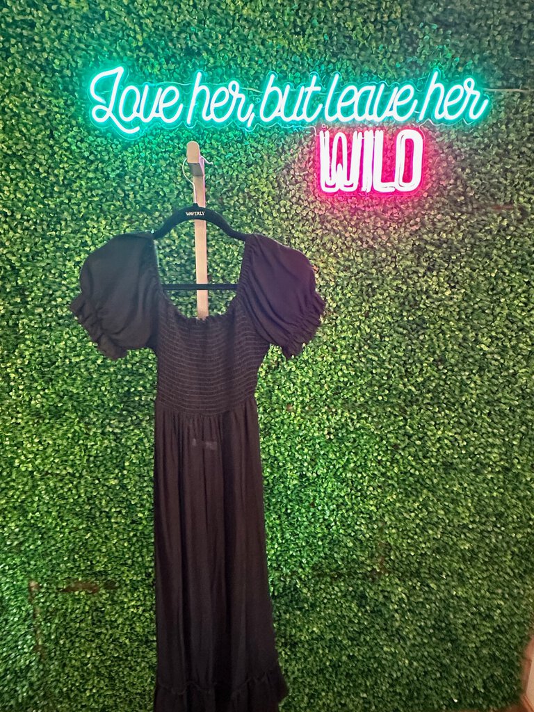 black open back dress