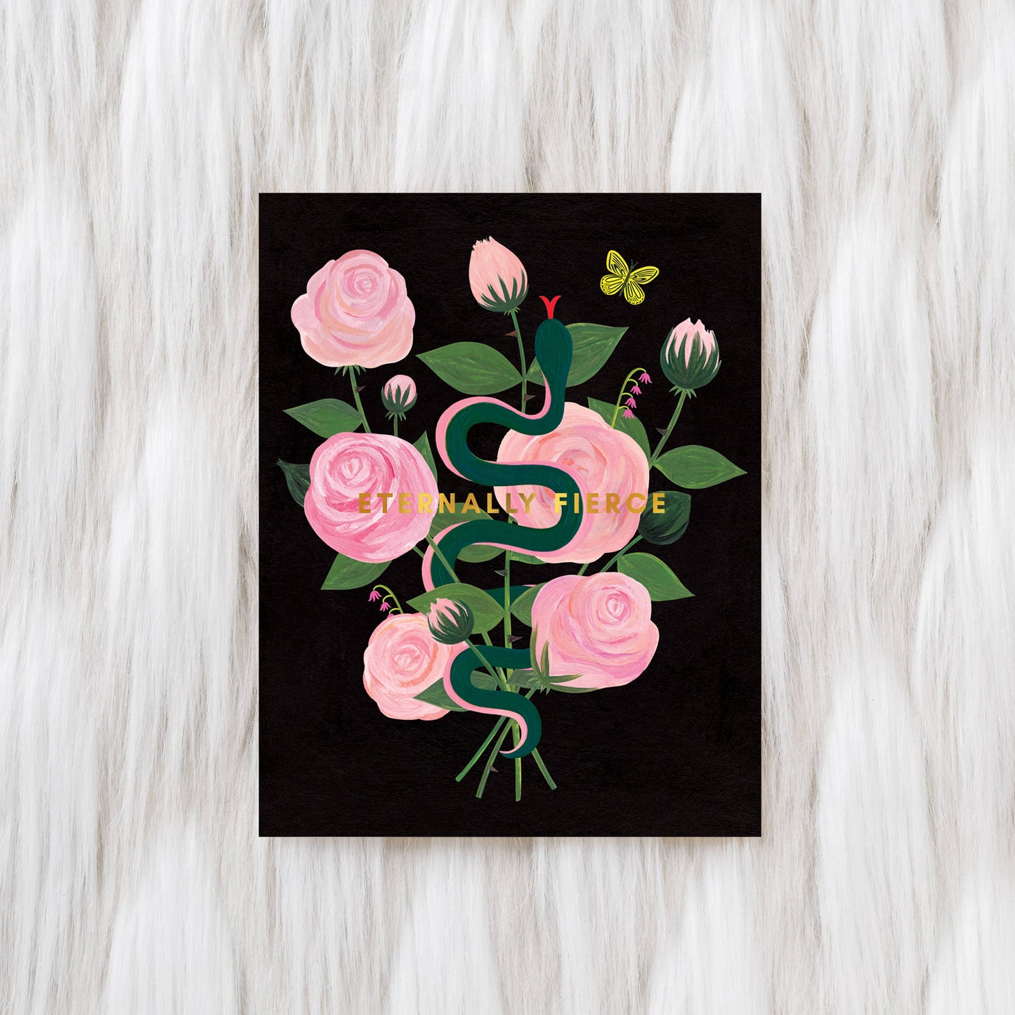 Girl w/ Knife - Eternally Fierce Greeting Card (Midnight) - Gold Foil