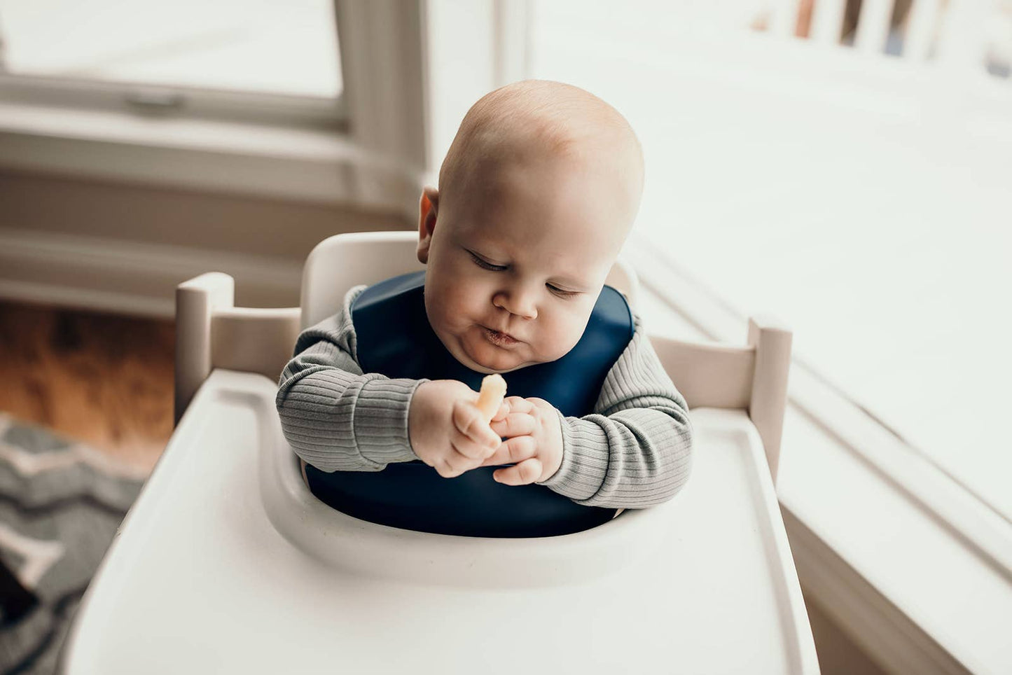 Three Little Tots - Sailor Blue Print Silicone Bib with Crumb Catcher