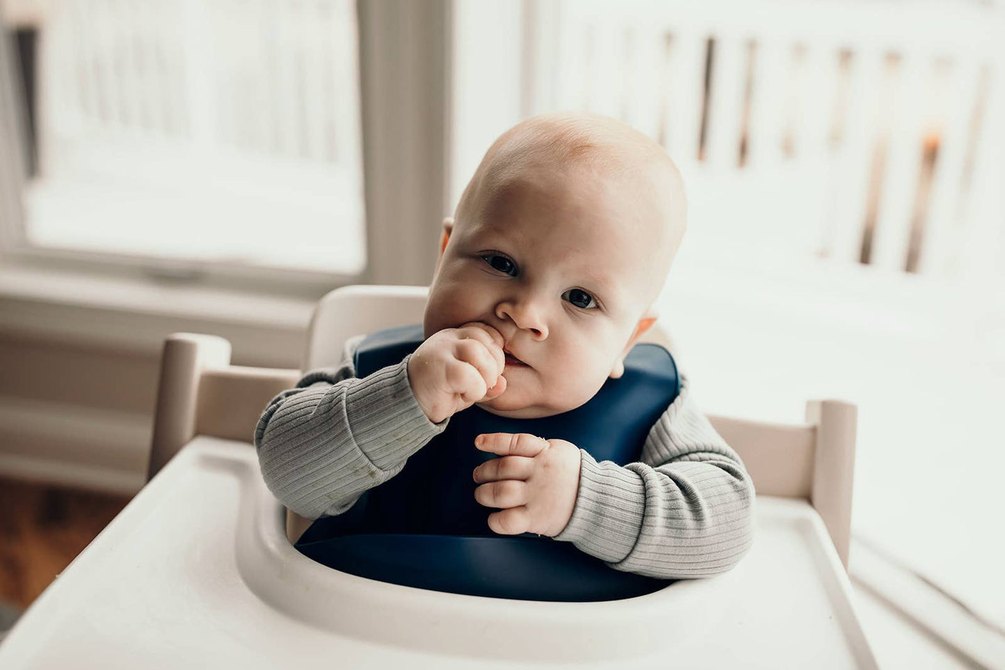 Three Little Tots - Sailor Blue Print Silicone Bib with Crumb Catcher