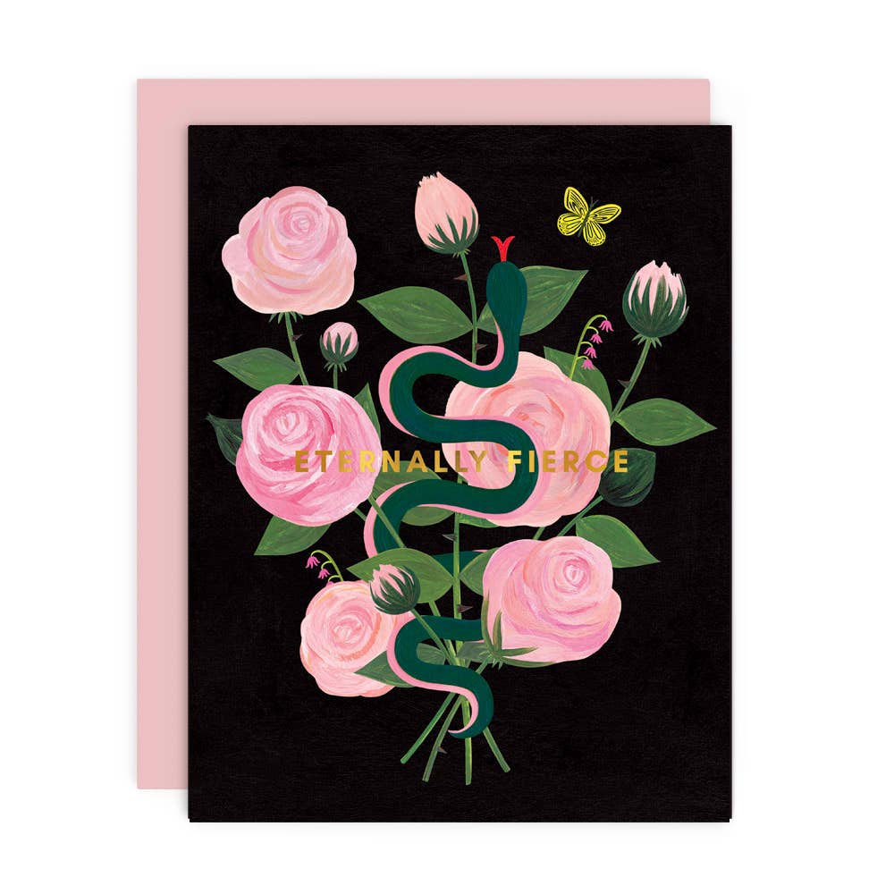 Girl w/ Knife - Eternally Fierce Greeting Card (Midnight) - Gold Foil