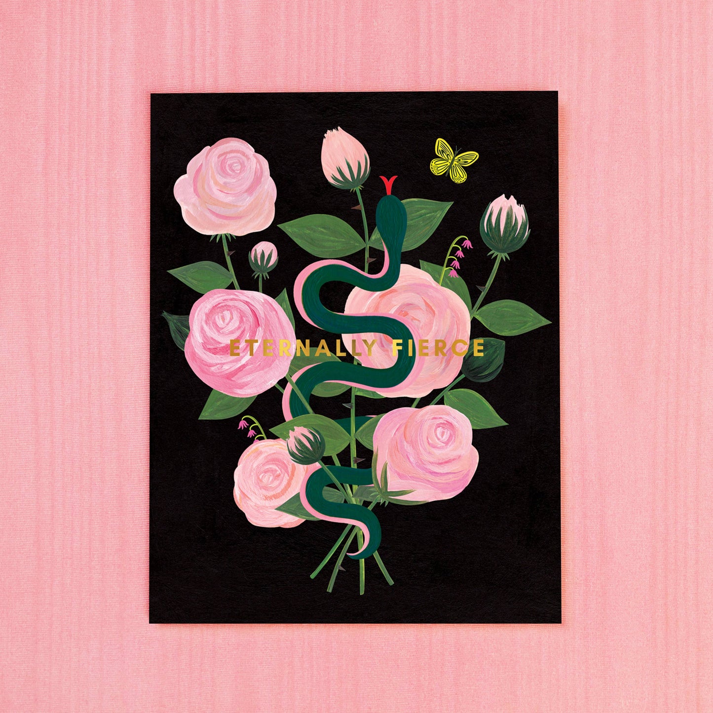 Girl w/ Knife - Eternally Fierce Greeting Card (Midnight) - Gold Foil