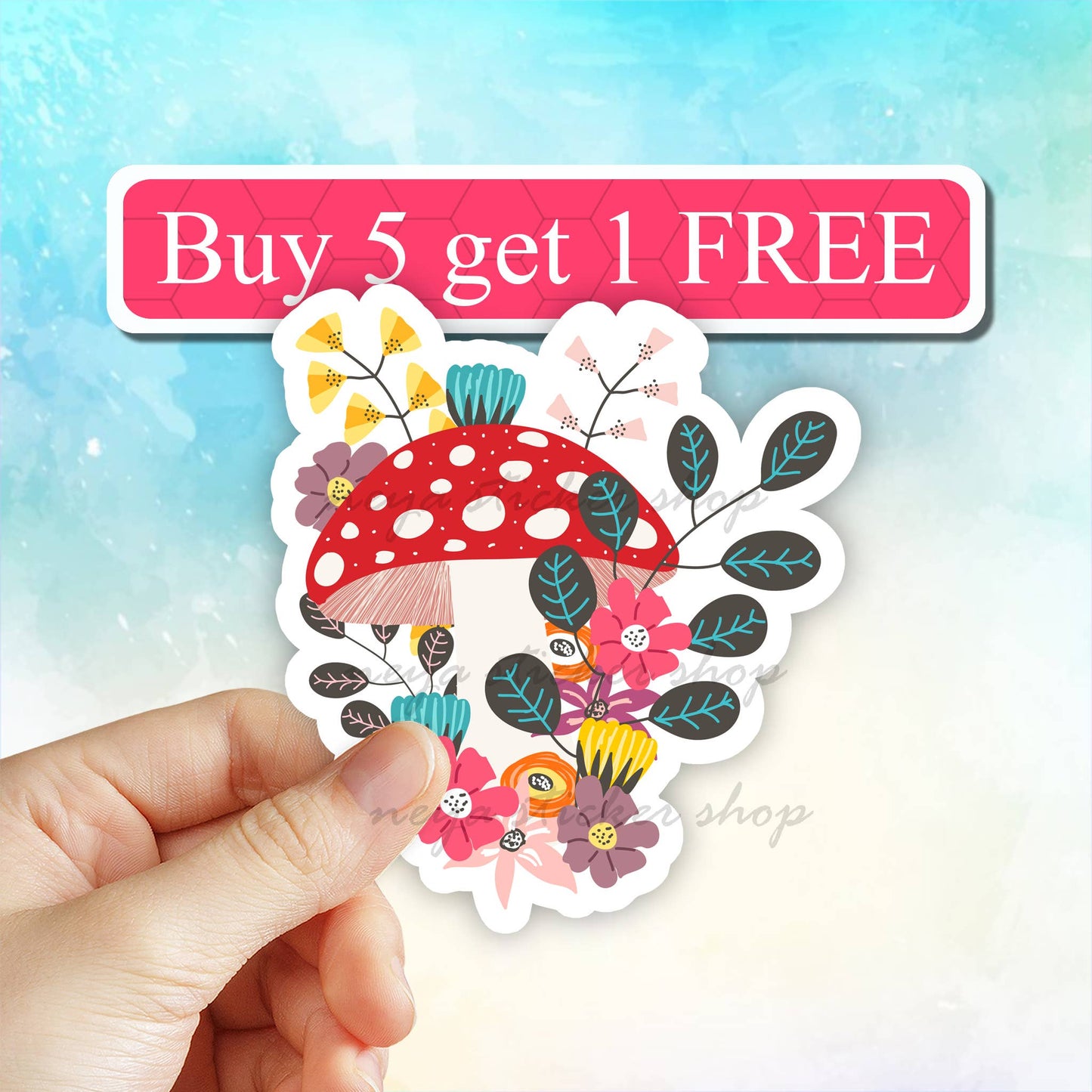 Neya Sticker Shop - Floral Mushroom sticker, vinyl decal, Flower, nature sticker: 3" (Standard)