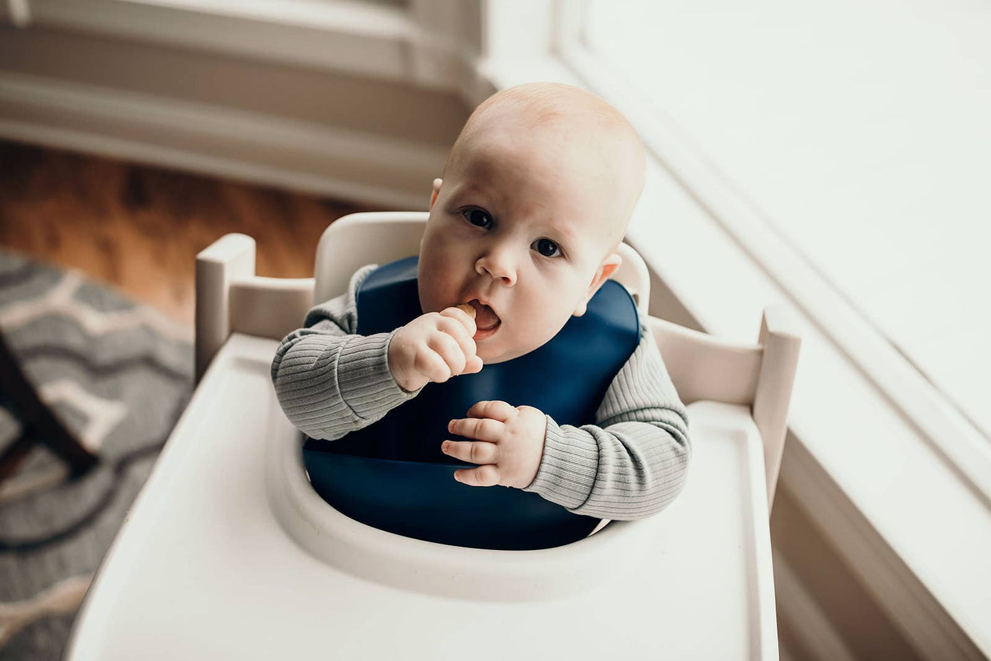Three Little Tots - Sailor Blue Print Silicone Bib with Crumb Catcher