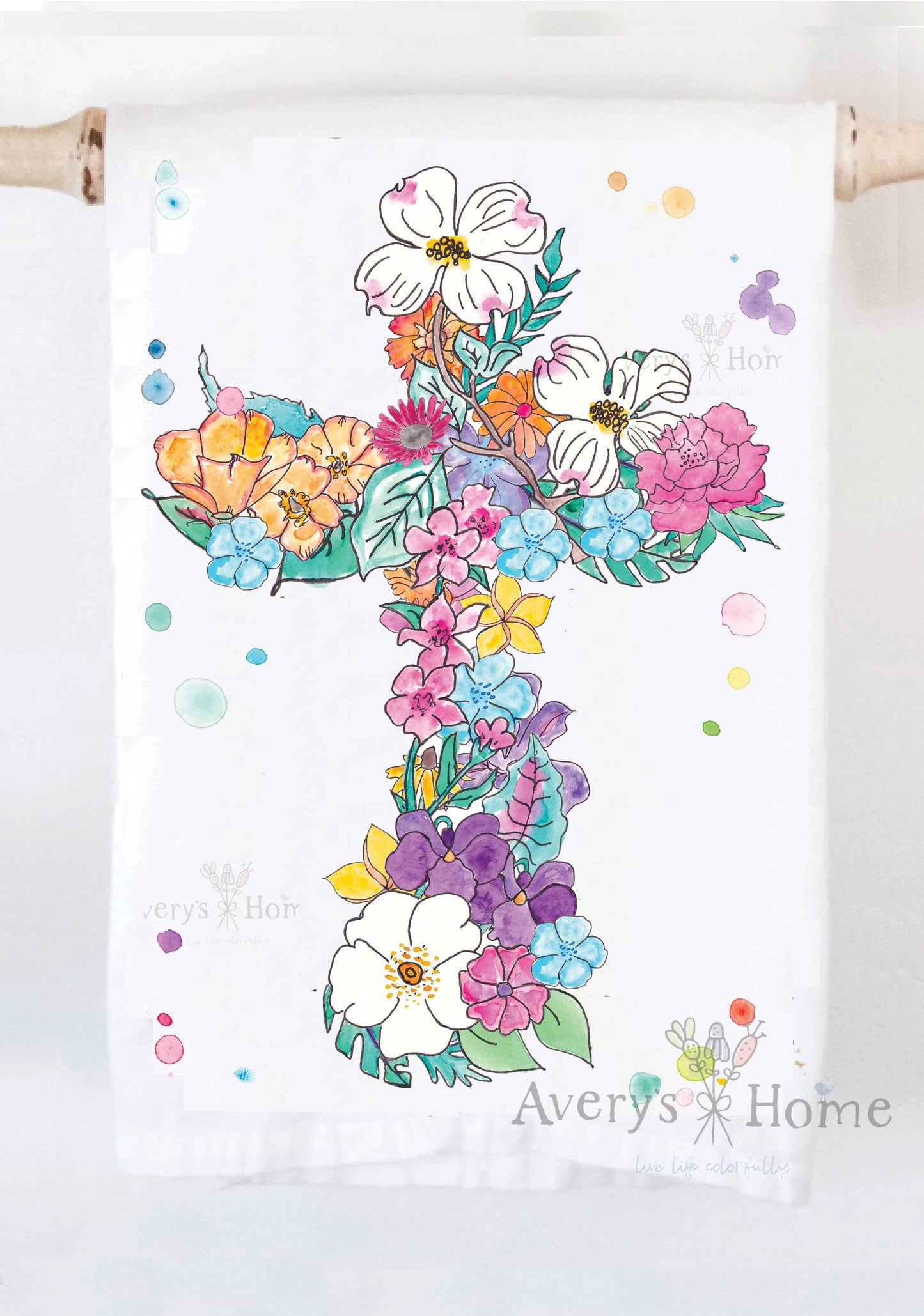 Avery's Home - Garden Cross of Flowers Spring Summer Easter Kitchen Towel