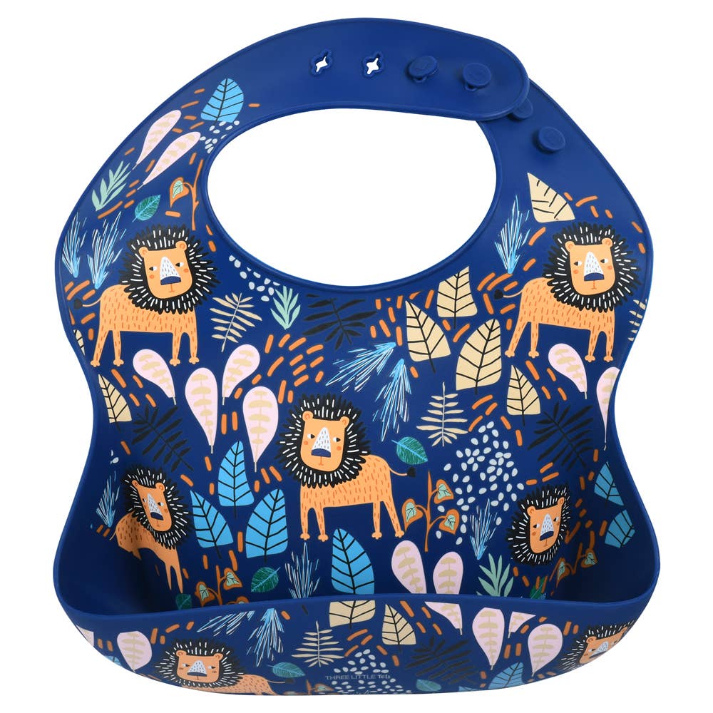 Three Little Tots - Zoo Lion Print Silicone Bib with Crumb Catcher