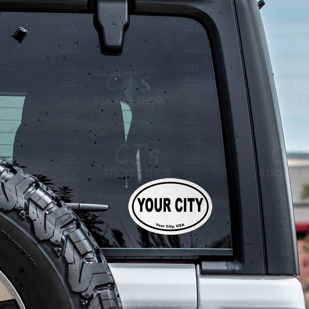 CJ's Sticker Shop - CUSTOM City Name Oval Bumper Sticker Vinyl Decal: 3"