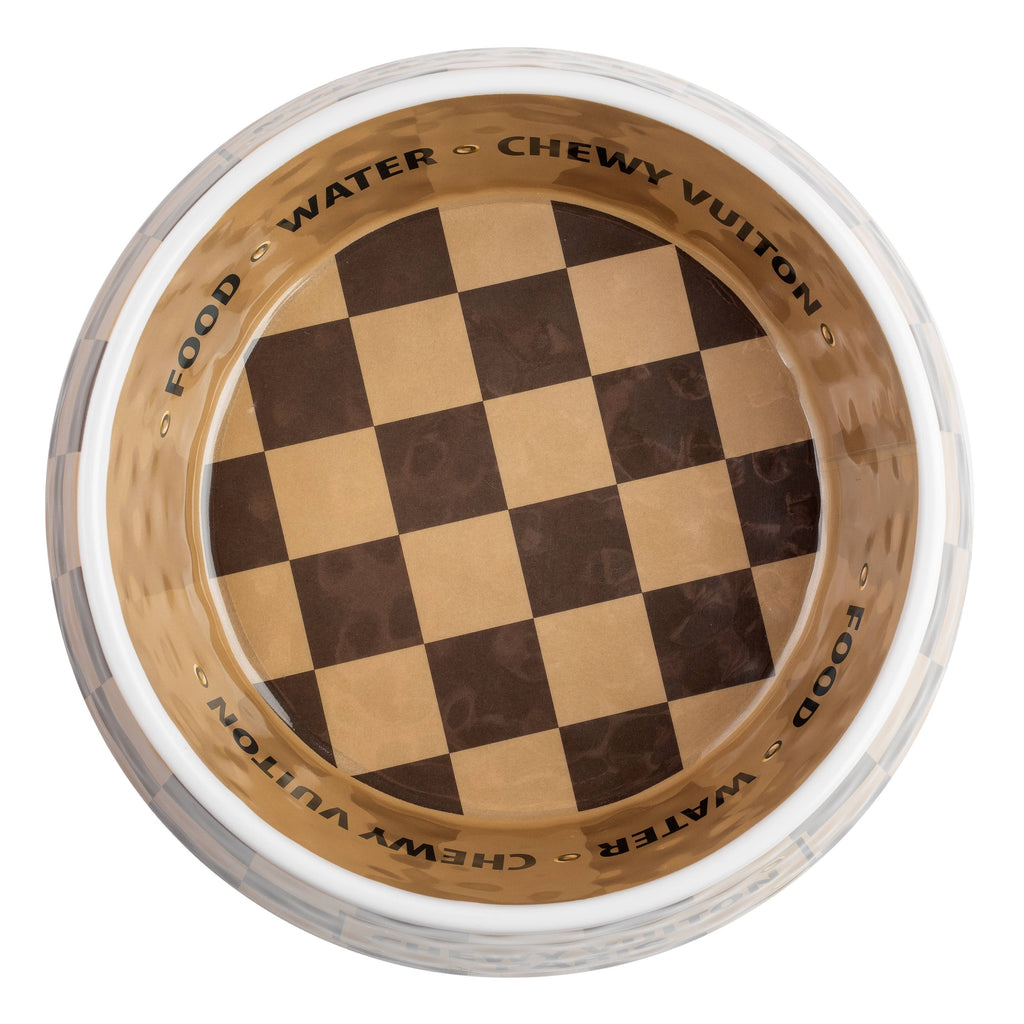 Haute Diggity Dog - Tan Checker Chewy Vuiton Bowl - Cat or Dog Bowls: Small