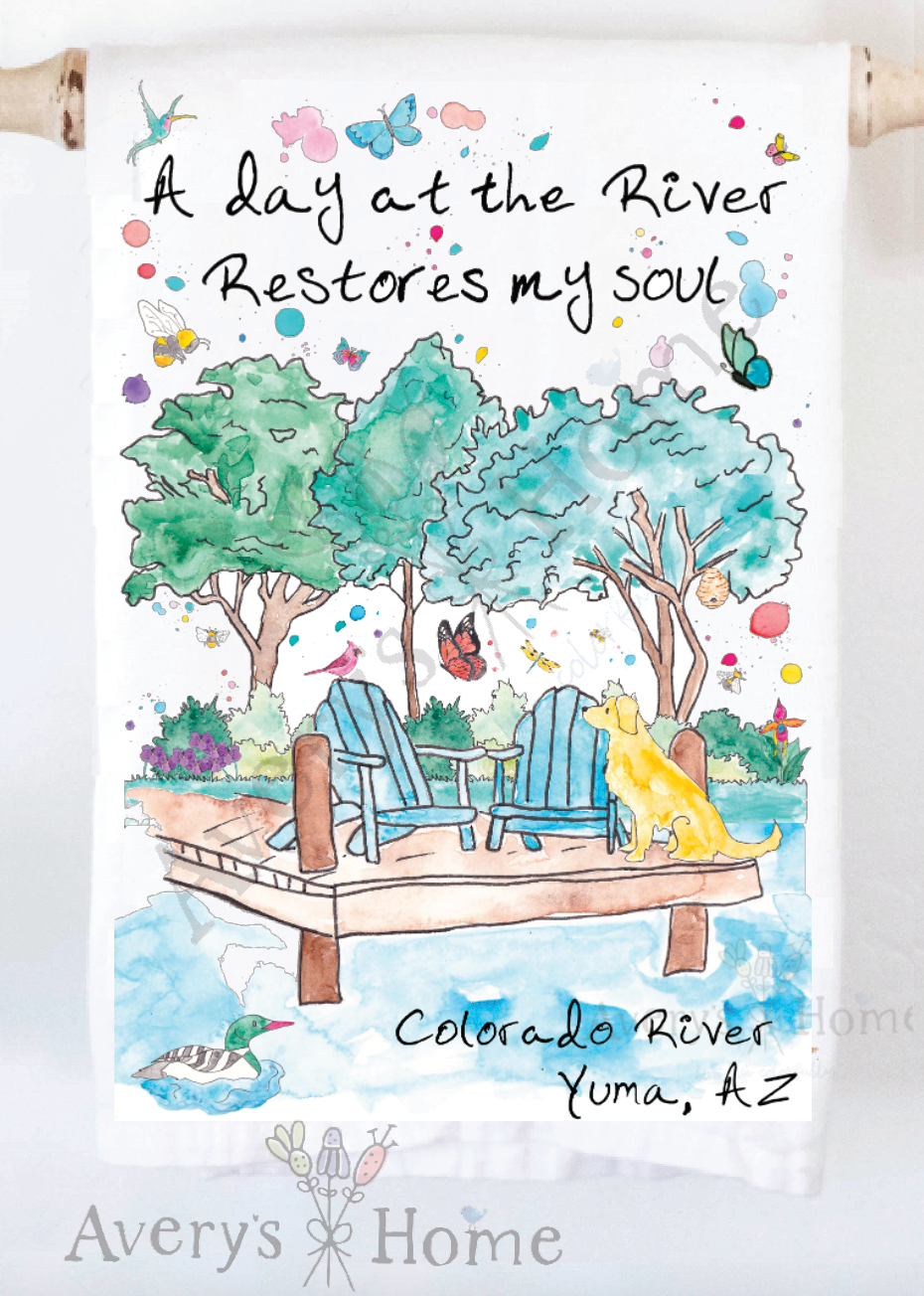 Avery's Home - A Day at the Lake or River Customizable Kitchen Dish Towel