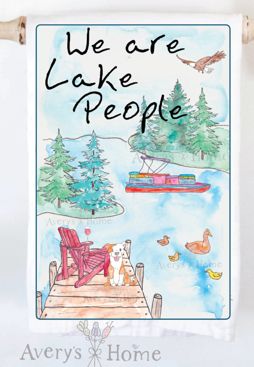 Avery's Home - We Are Lake People Dog & Wine Customizable Kitchen Towel: Standard