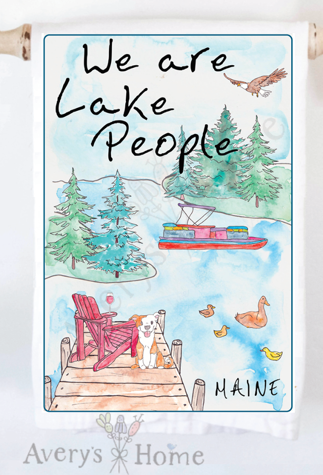 Avery's Home - We Are Lake People Dog & Wine Customizable Kitchen Towel: Standard