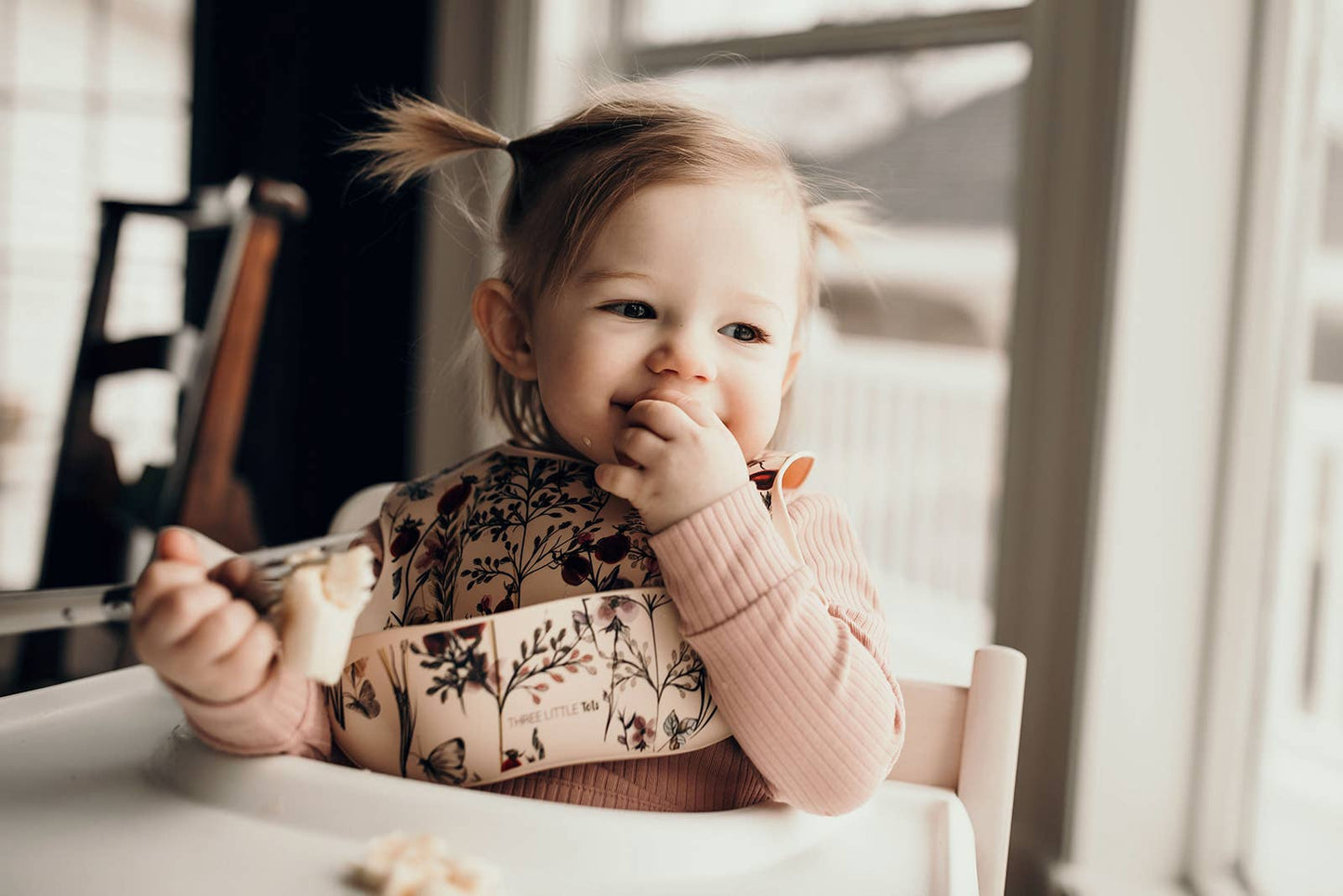 Three Little Tots - Flower Print Silicone Bib with Crumb Catcher