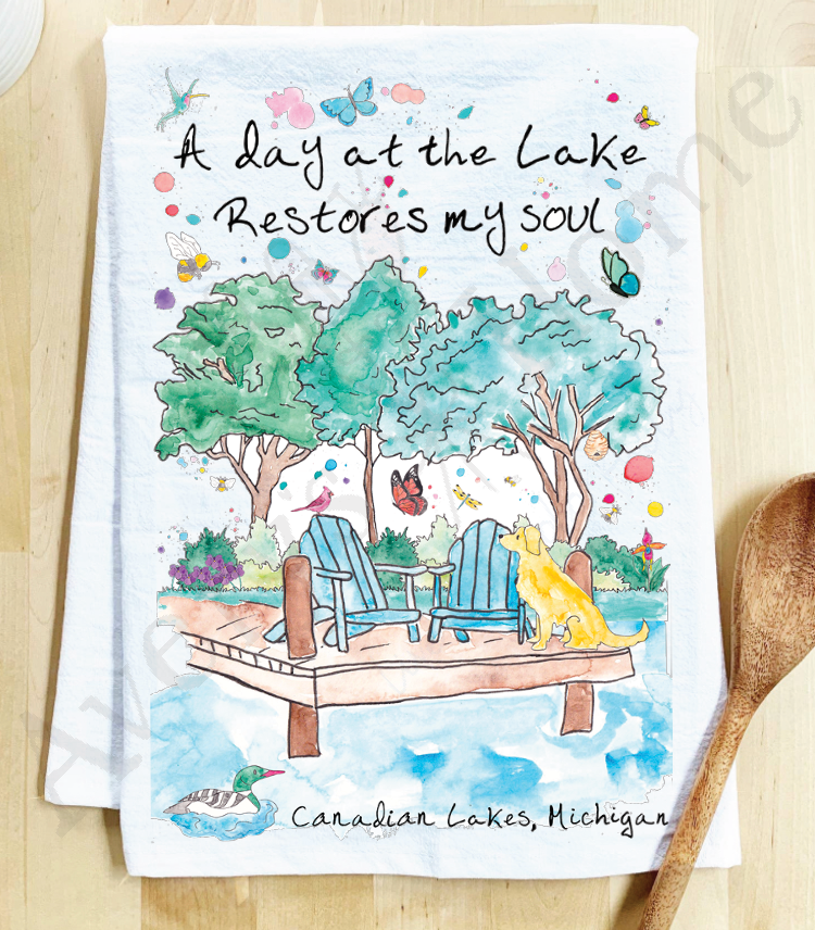 Avery's Home - A Day at the Lake or River Customizable Kitchen Dish Towel