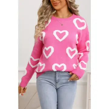 Chenille Heart Print Valentines Day Sweater