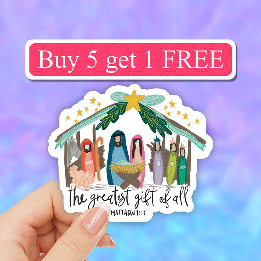 Neya Sticker Shop - The greatest gift of all Jesus Christmas Nativity Sticker: 3" (Standard)