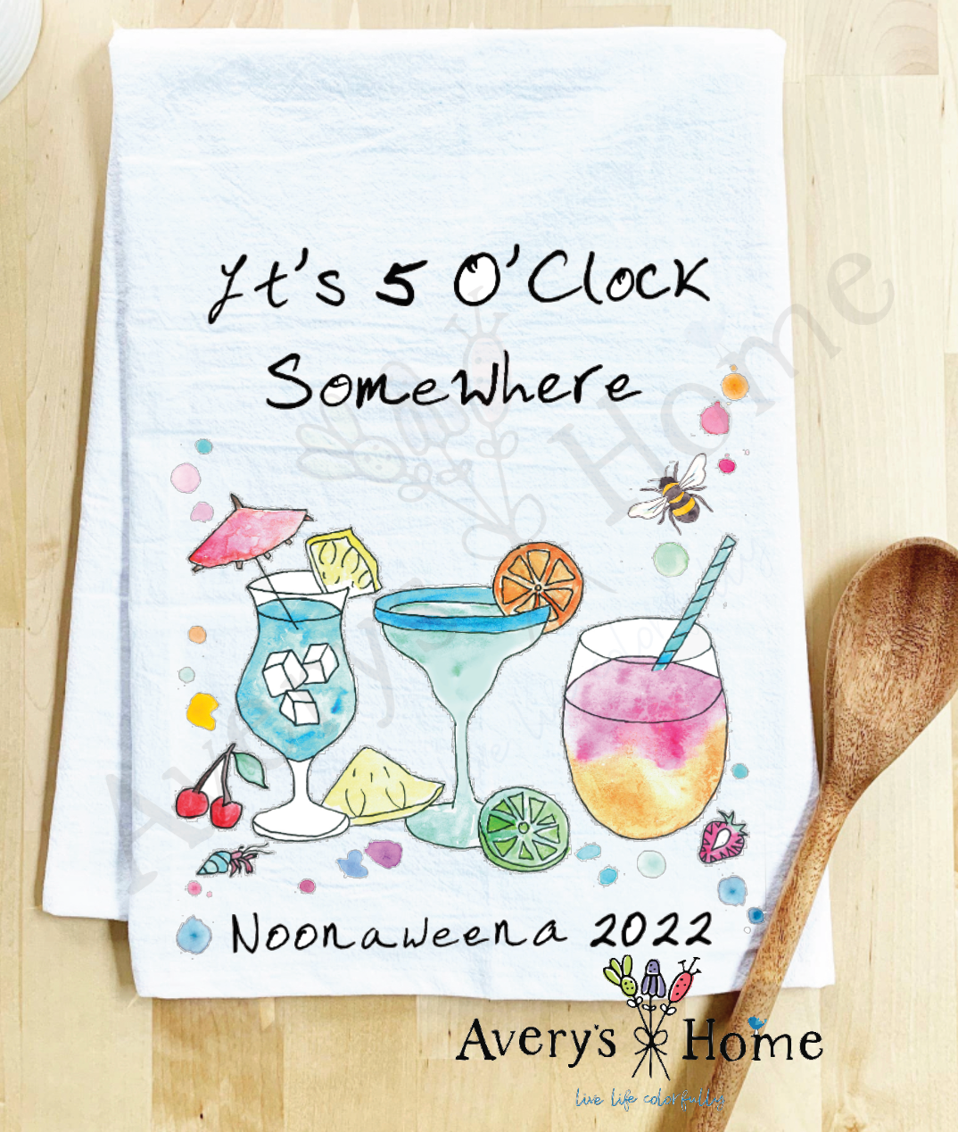 Avery's Home - 5 O' Clock Somewhere Cocktail Customizable Kitchen Towel