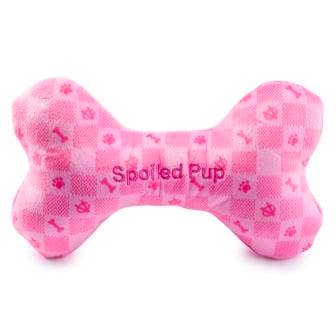 Haute Diggity Dog - Pink Checker Chewy Vuiton Bone  | Squeaker Dog Toy: Small