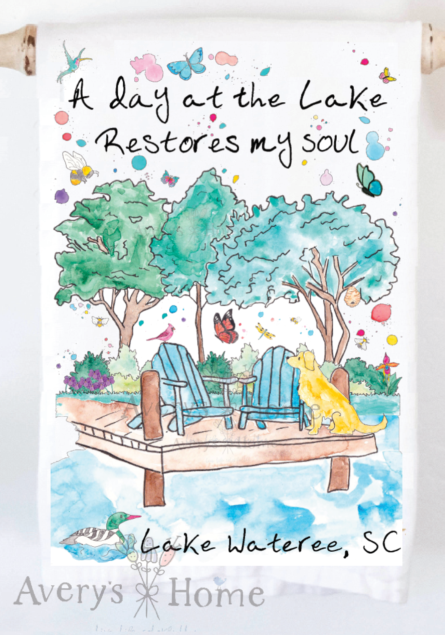 Avery's Home - A Day at the Lake or River Customizable Kitchen Dish Towel