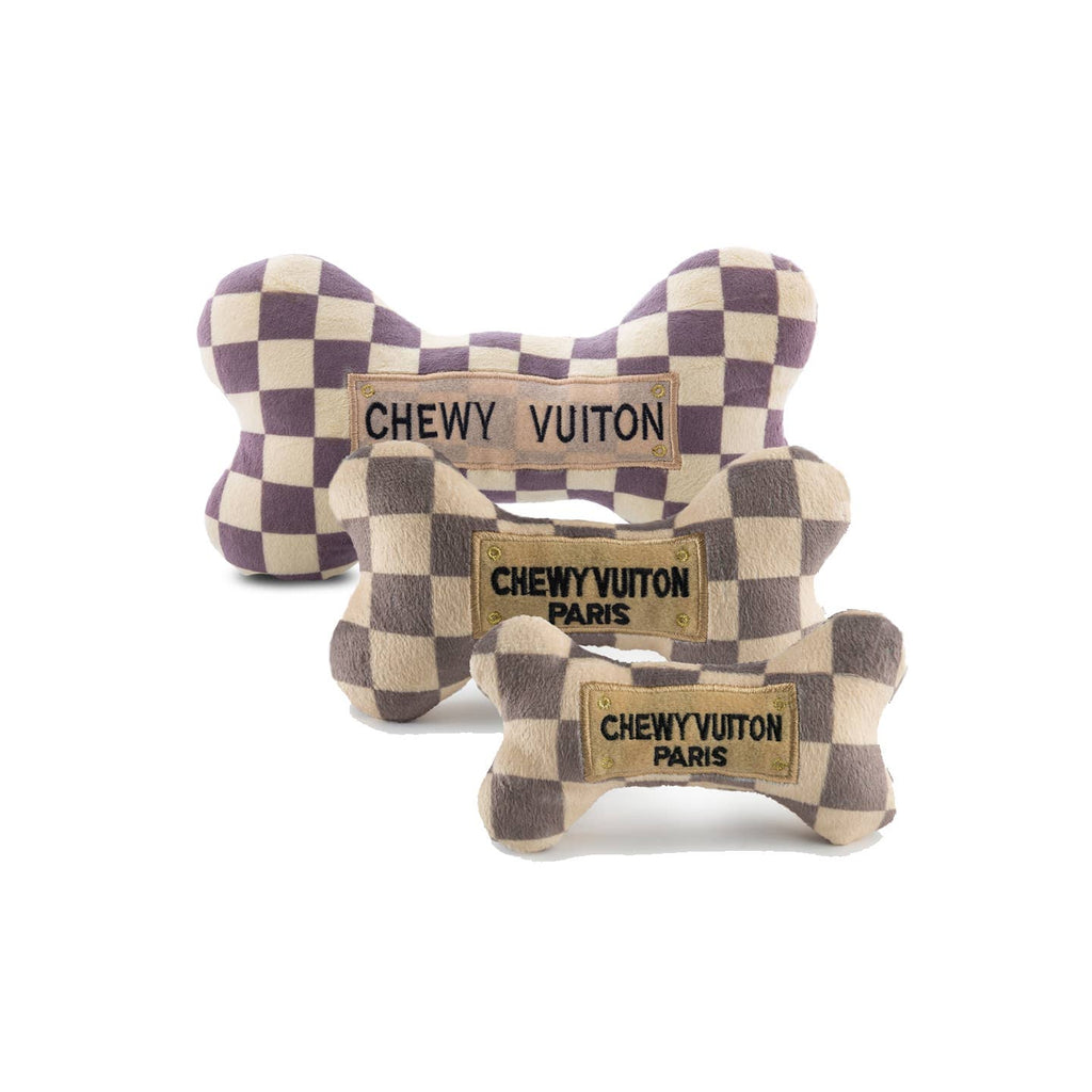 Haute Diggity Dog - Tan Checker Chewy Vuiton Bones | Plush Squeaker Dog Toy: Large