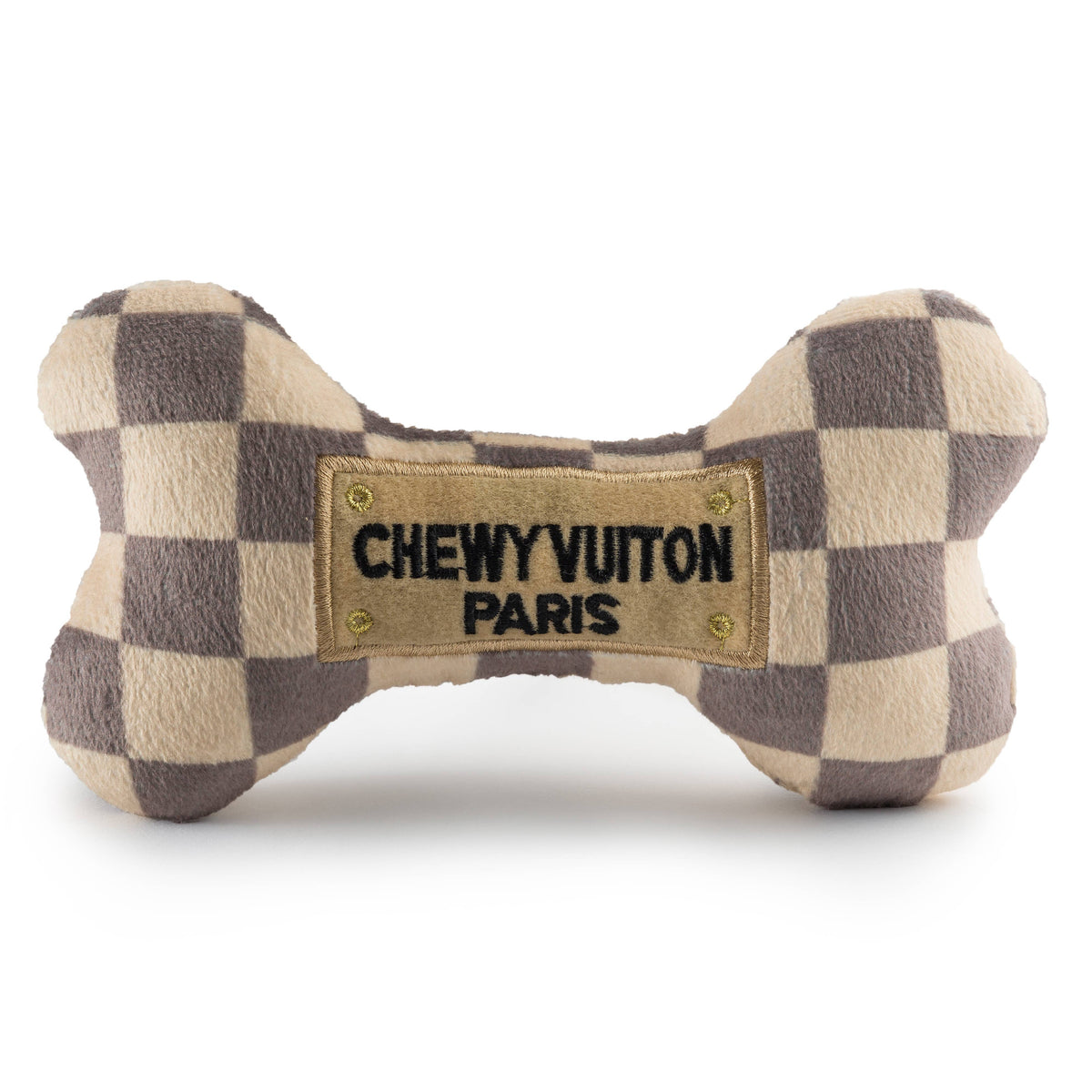 Haute Diggity Dog - Tan Checker Chewy Vuiton Bones | Plush Squeaker Dog Toy: Small / Mini