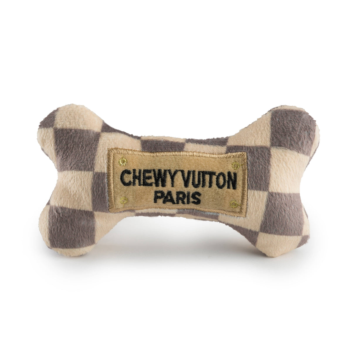 Haute Diggity Dog - Tan Checker Chewy Vuiton Bones | Plush Squeaker Dog Toy: Small / Mini