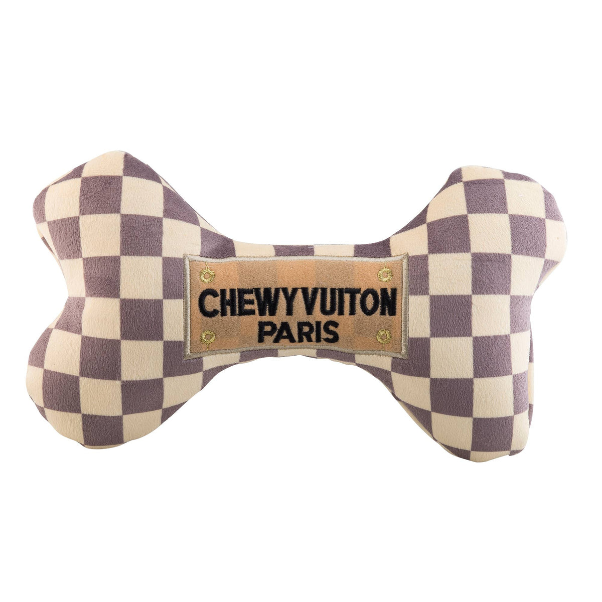Haute Diggity Dog - Tan Checker Chewy Vuiton Bones | Plush Squeaker Dog Toy: Small / Mini