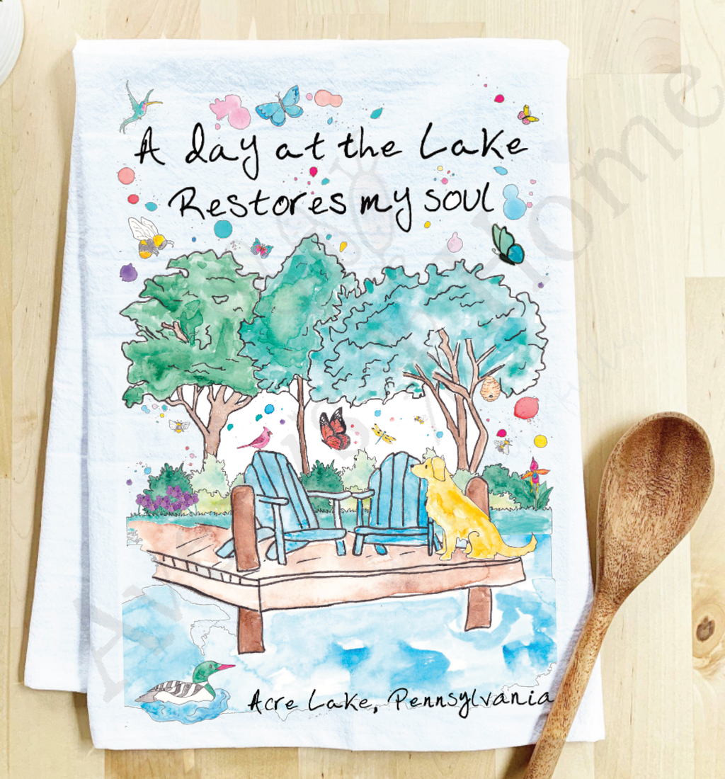 Avery's Home - A Day at the Lake or River Customizable Kitchen Dish Towel