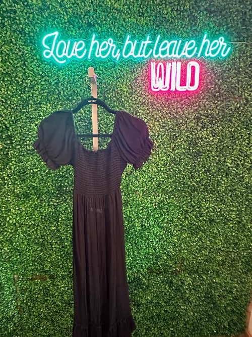 black open back dress