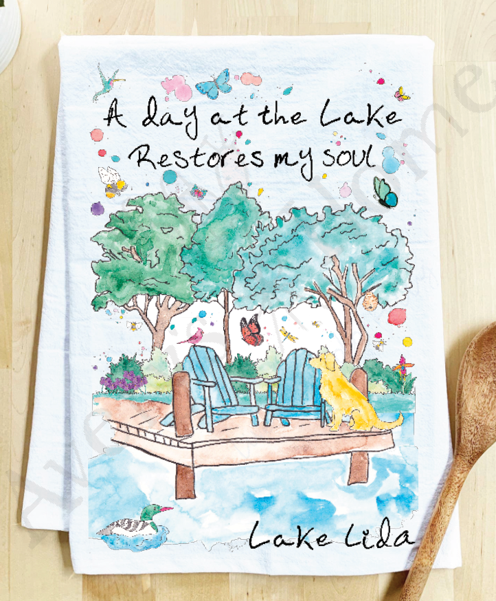 Avery's Home - A Day at the Lake or River Customizable Kitchen Dish Towel