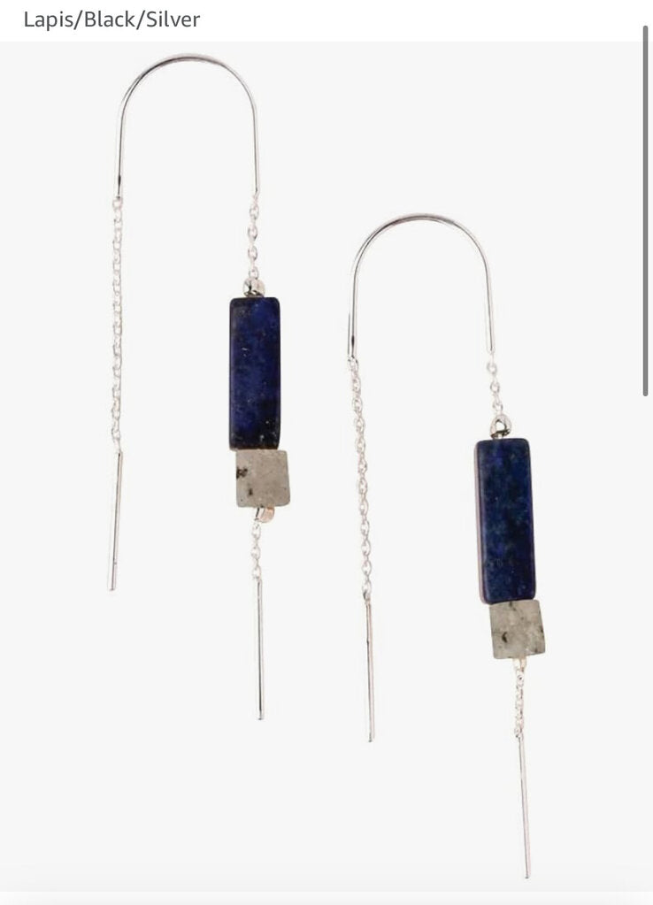 Stone Meteor Thread/Jacket Earring-Lapis