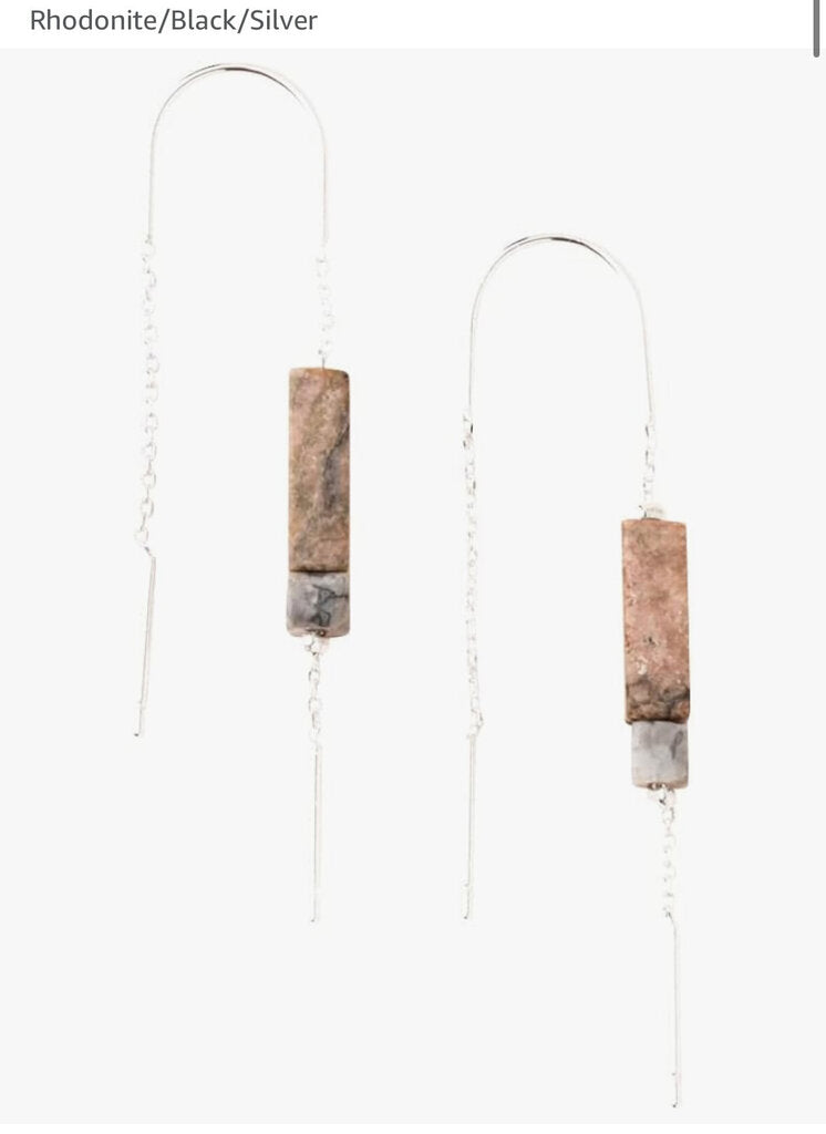 Stone Meteor Thread/Jacket Earring-Rhodonite