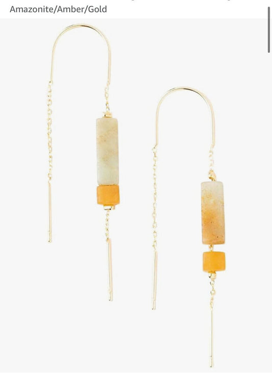 Stone Meteor Thread/Jacket Earring-Amazonite