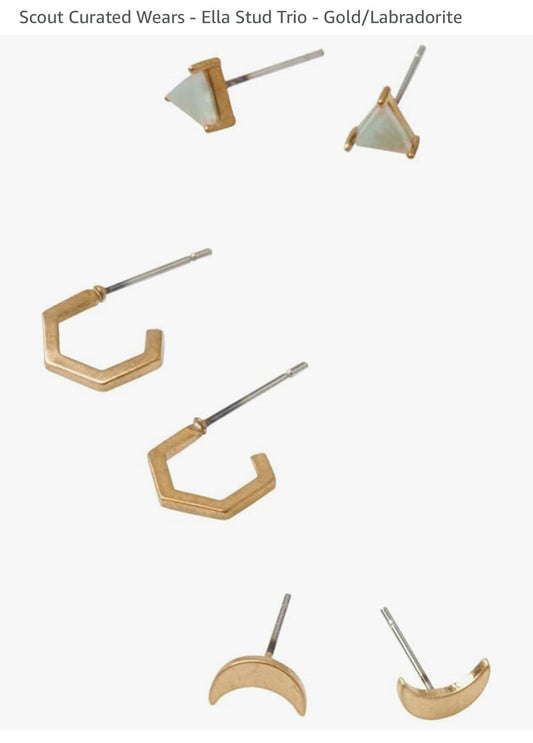 Ella Sud Trio Earrings in Gold