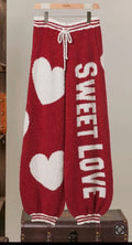 Mello. - Sweet Love Heart Fuzzy Jogger Pants: Red