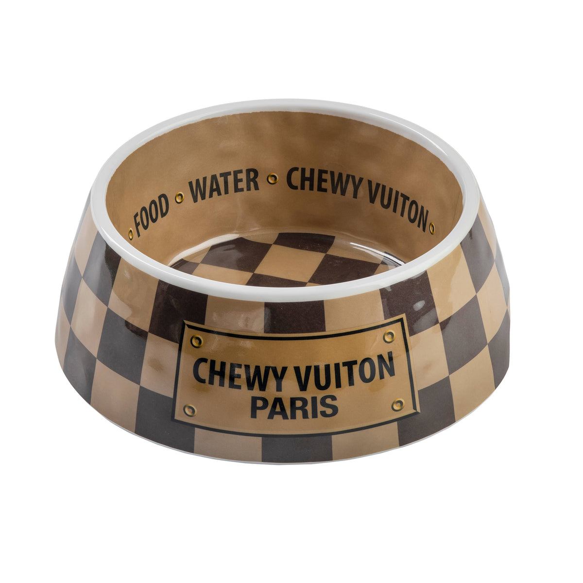 Haute Diggity Dog - Tan Checker Chewy Vuiton Bowl - Cat or Dog Bowls: Small
