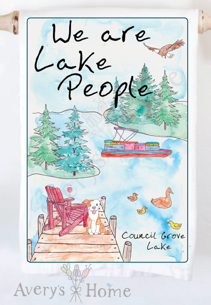 Avery's Home - We Are Lake People Dog & Wine Customizable Kitchen Towel: Standard