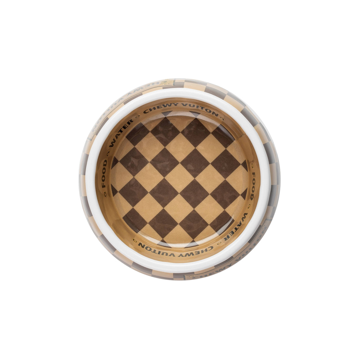 Haute Diggity Dog - Tan Checker Chewy Vuiton Bowl - Cat or Dog Bowls: Small