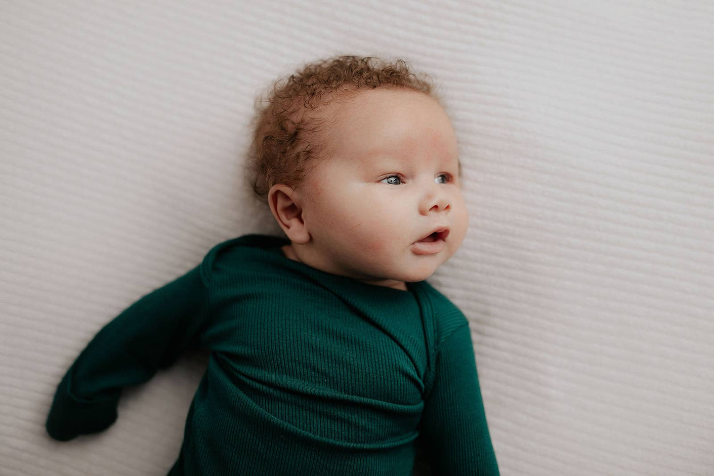 Three Little Tots - Forest Green Ribbed Knotted Gown: Gown & Hat