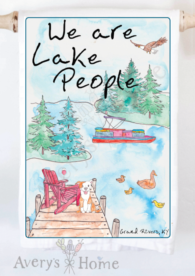 Avery's Home - We Are Lake People Dog & Wine Customizable Kitchen Towel: Standard
