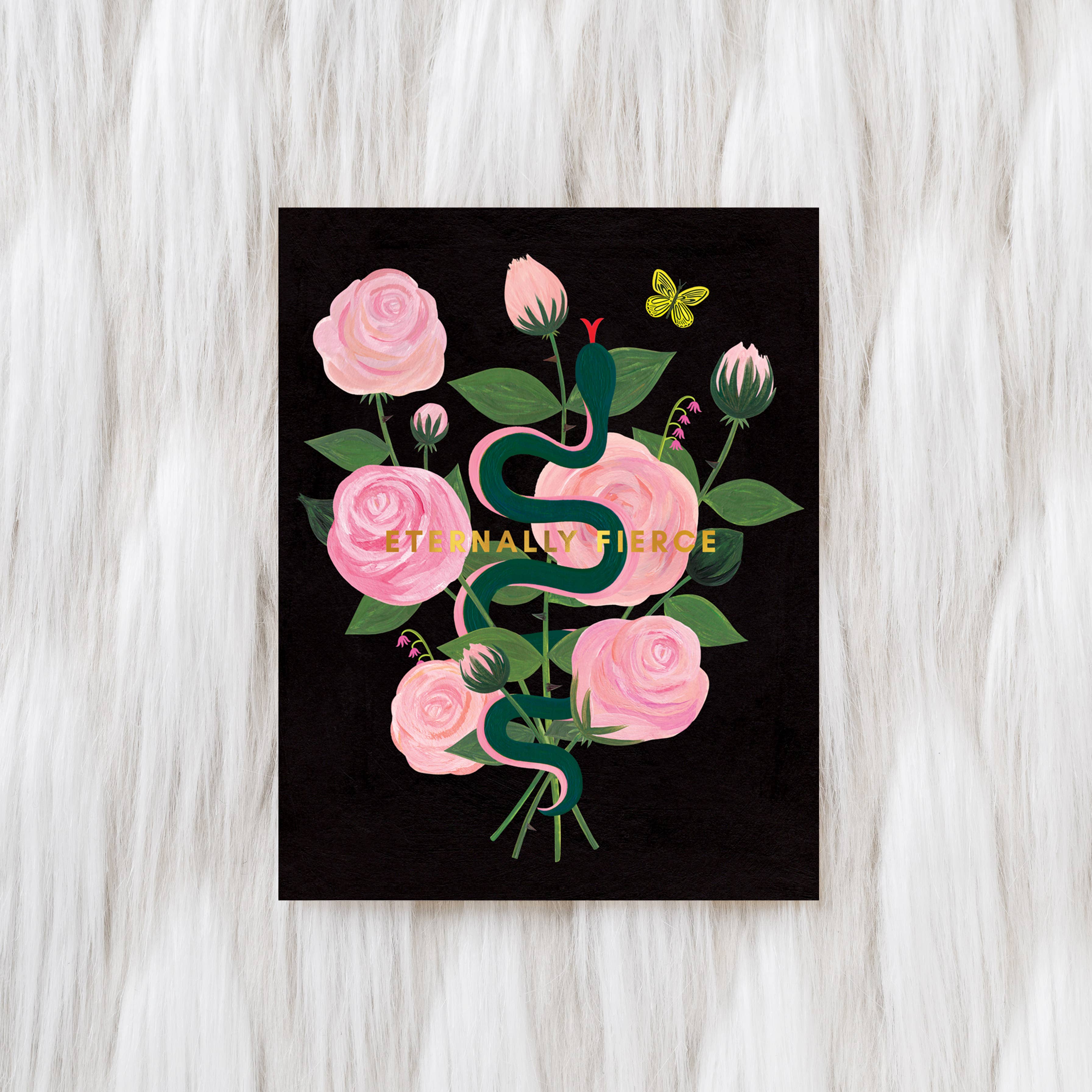 Girl w/ Knife - Eternally Fierce Greeting Card (Midnight) - Gold Foil