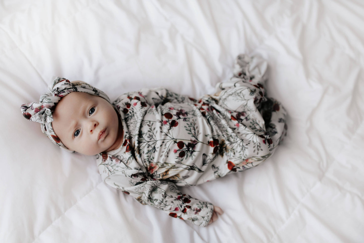 Three Little Tots - Floral Flower Knotted Gown: Gown & Hat