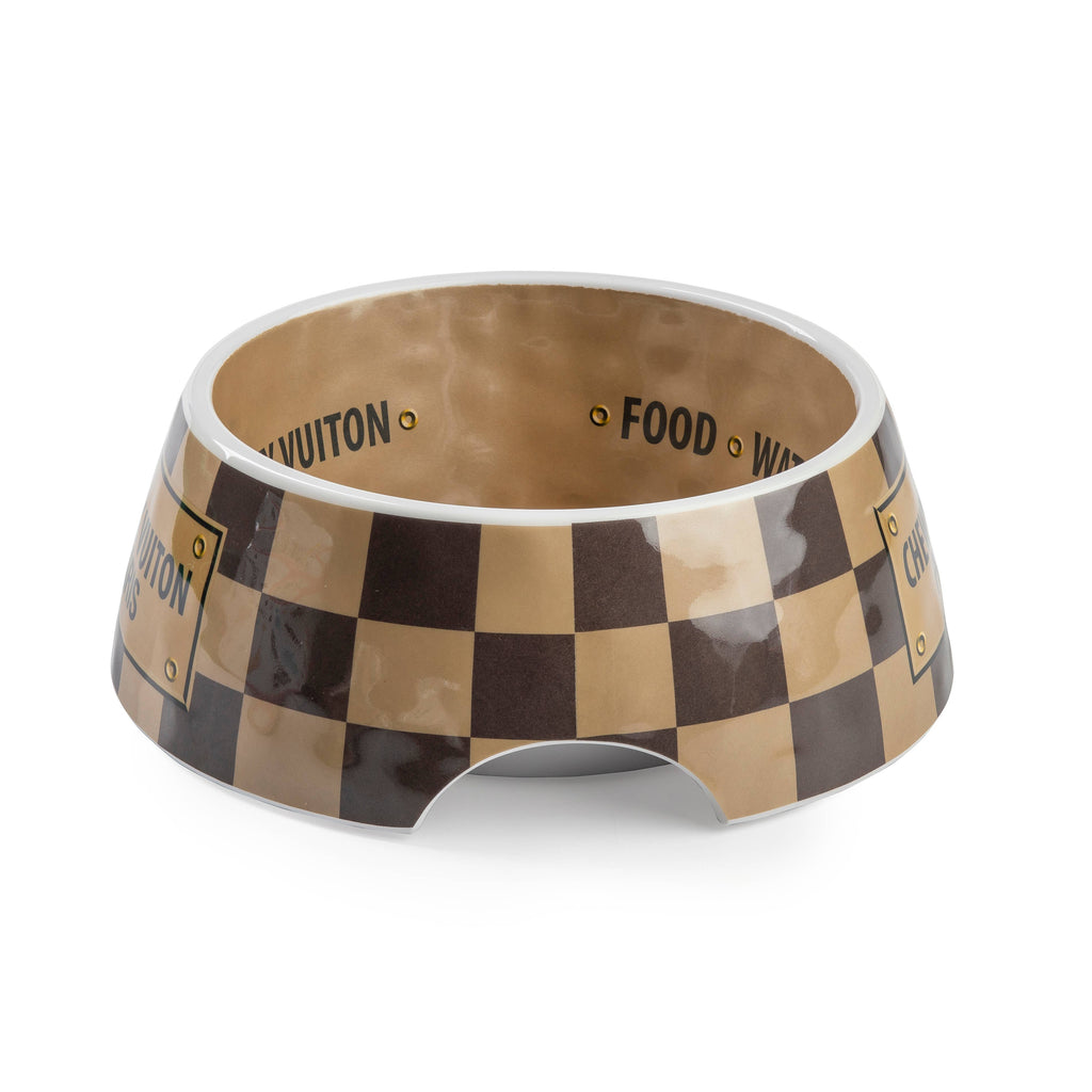 Haute Diggity Dog - Tan Checker Chewy Vuiton Bowl - Cat or Dog Bowls: Small