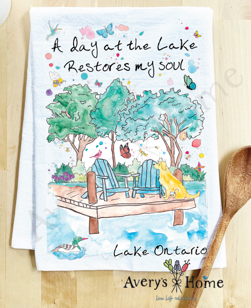 Avery's Home - A Day at the Lake or River Customizable Kitchen Dish Towel