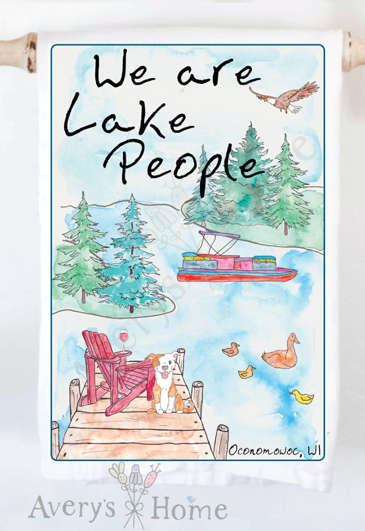 Avery's Home - We Are Lake People Dog & Wine Customizable Kitchen Towel: Standard