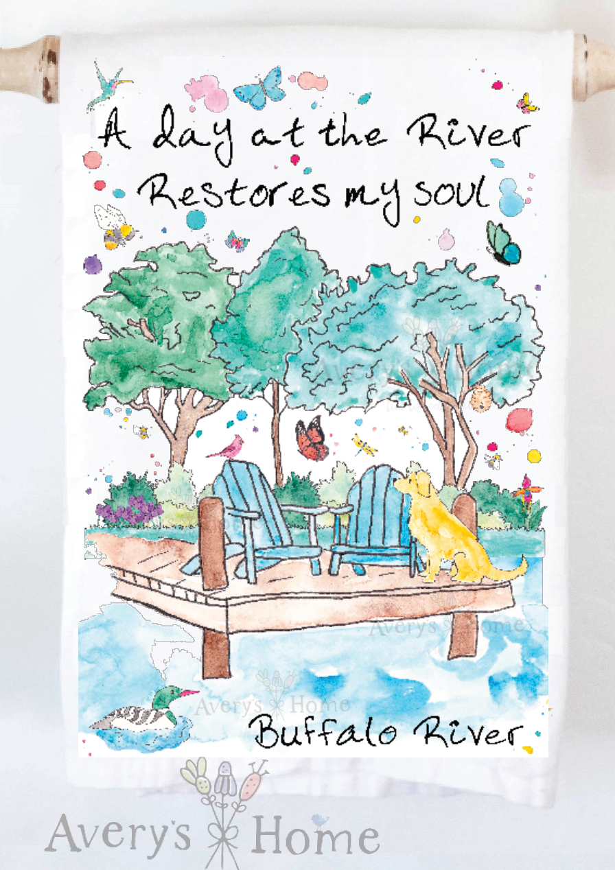 Avery's Home - A Day at the Lake or River Customizable Kitchen Dish Towel
