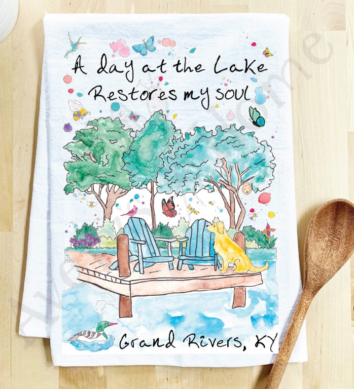 Avery's Home - A Day at the Lake or River Customizable Kitchen Dish Towel