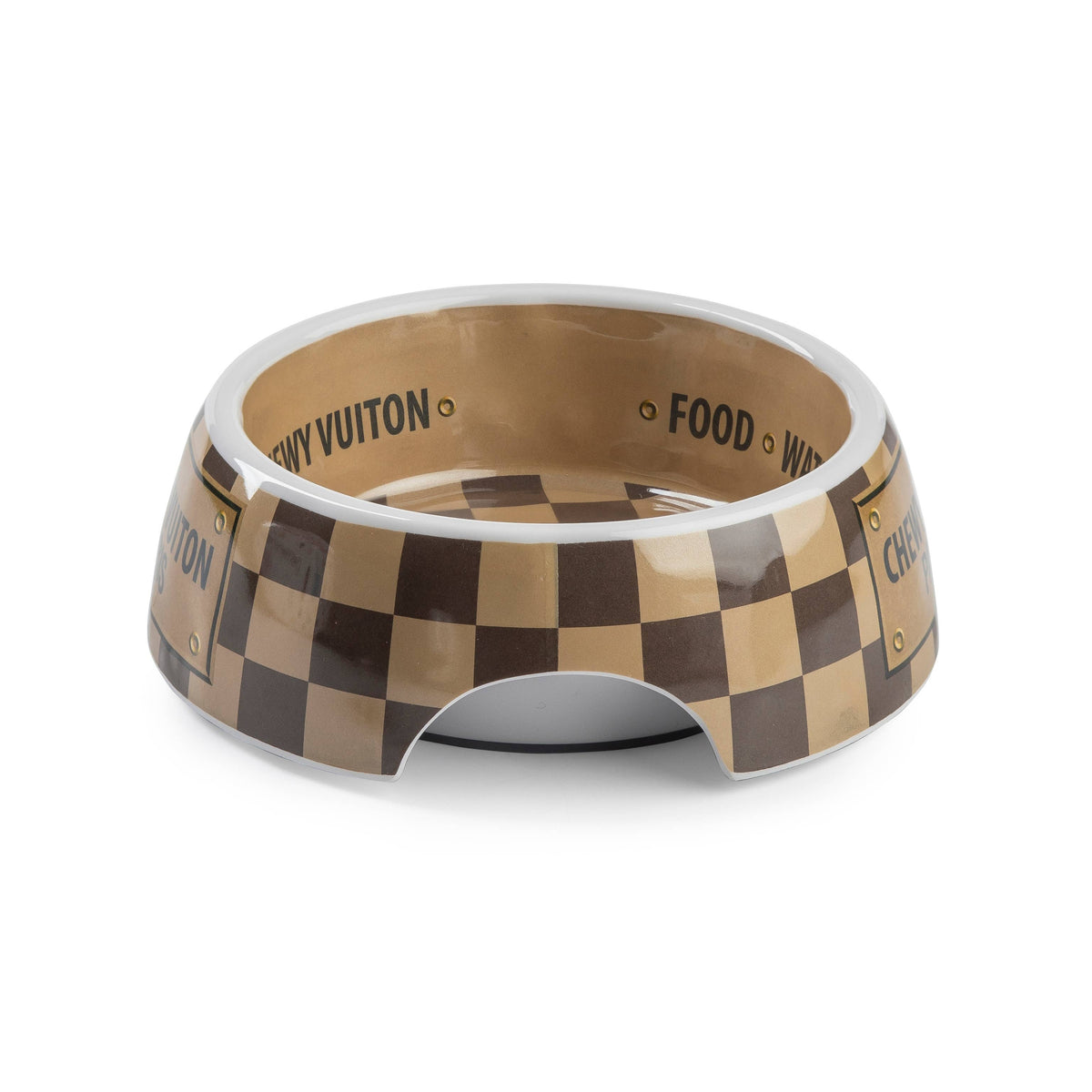 Haute Diggity Dog - Tan Checker Chewy Vuiton Bowl - Cat or Dog Bowls: Small