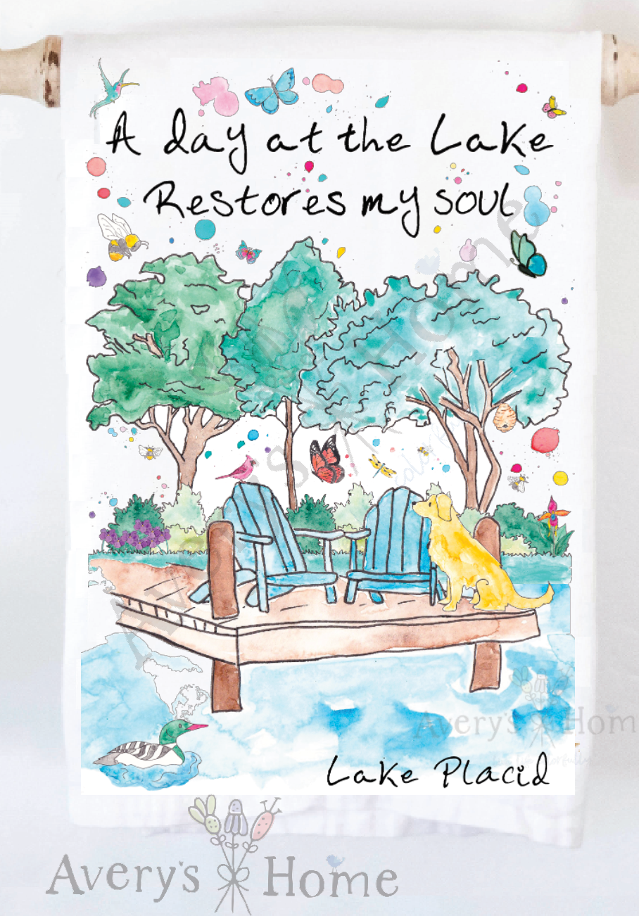 Avery's Home - A Day at the Lake or River Customizable Kitchen Dish Towel