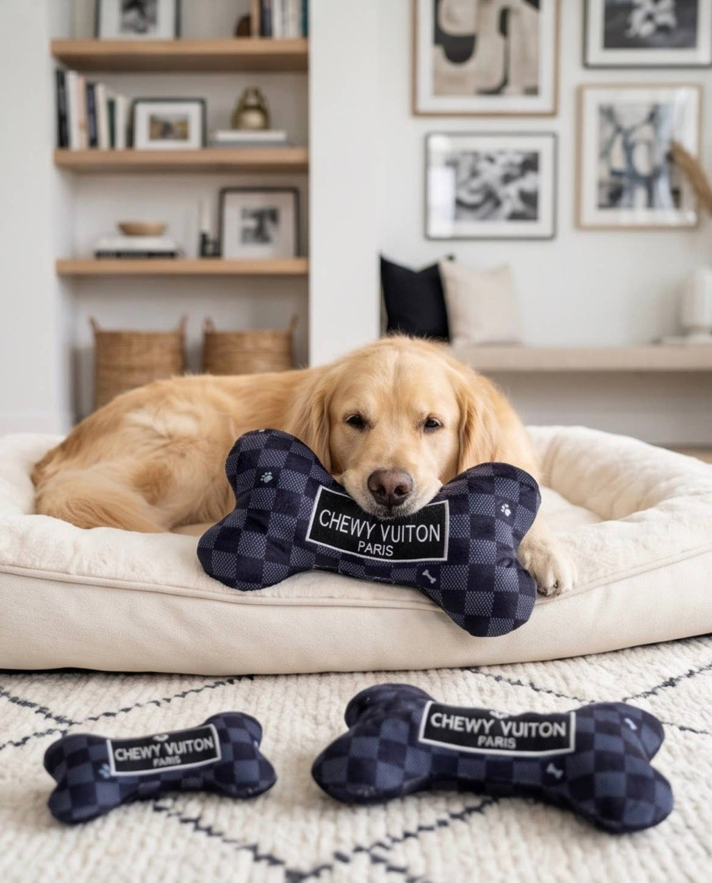 Haute Diggity Dog - Black Checker Chewy Vuiton Bone  | Squeaker Dog Toy: Small